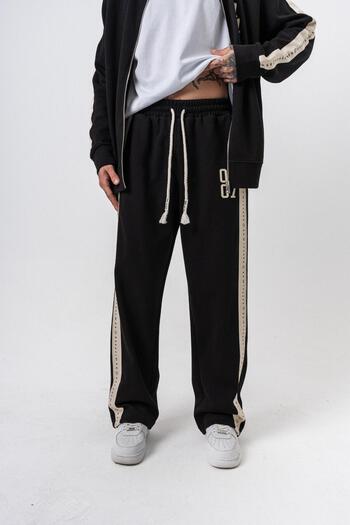 Respire Men's 7 Stripe Detailed Winter Doubleface Baggy Sweatpants Black