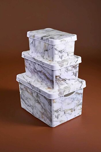 QUTU Style Box Marble Patterned 3 Piece Decorative Storage Box Set