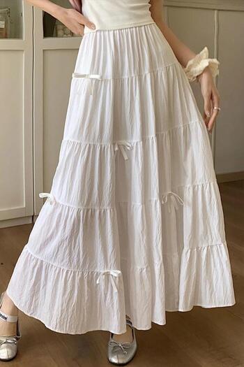 Karakedi White Folded Ribbon Long Skirt
