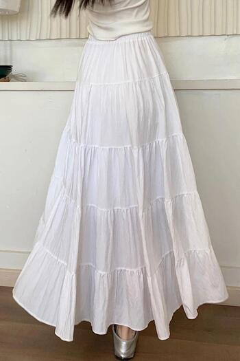 Karakedi White Folded Ribbon Long Skirt