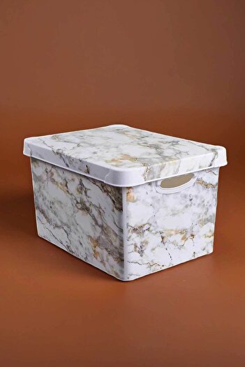 QUTU Style Box Marble Patterned 20 L Decorative Storage Box