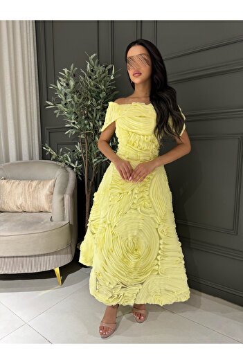 Generic Yellow off-shoulder evening dress
