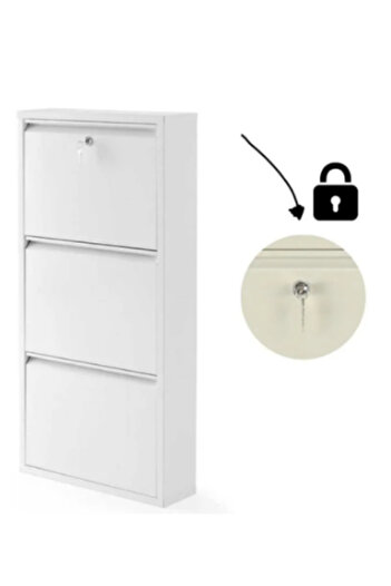 formood Kilitli 3'lü Metal Ayakkabılık - Beyaz - Ral 9016