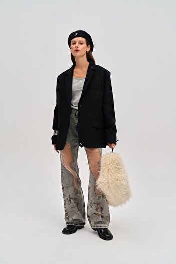 MAİ COLLECTİON Emma Stitching Detail Black Blazer