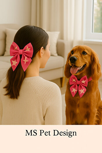 MS Pet Design Adjustable Bow Model Cat Dog Bow Tie and Hair Clip Set