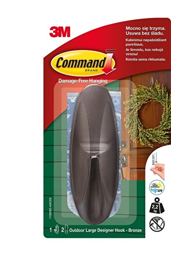 3M Outdoor hook metallic bronze, 1 hook + 2 double-sided adhesive tapes/set Command