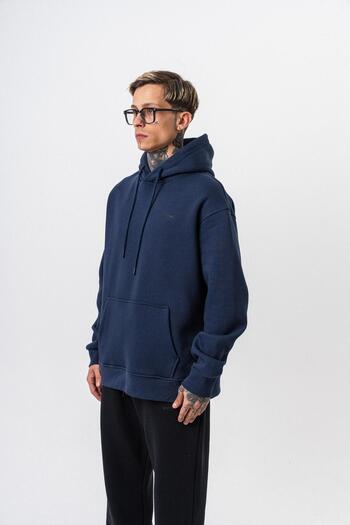 Respire Men's Text Detailed Hooded Basic Oversize Hoodie Navy Blue
