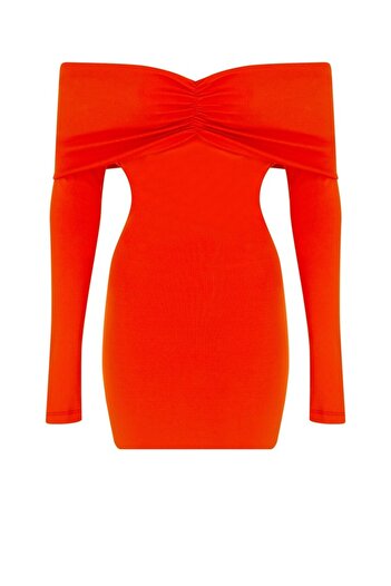 La Sarta Manon Off Shoulder Pomegranate Flower Mini Dress