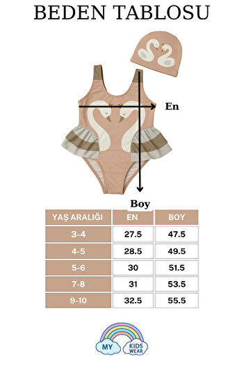 My Kids Wear Elegant Swan Print Three Layers Ruffle Detailed Boned Girls' Swimsuit