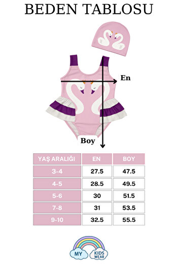 My Kids Wear Elegant Swan Print Three Layers Ruffle Detailed Boned Girls' Swimsuit