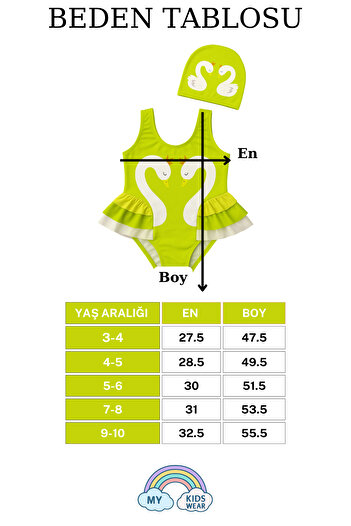 My Kids Wear Elegant Swan Print Three Layers Ruffle Detailed Boned Girls' Swimsuit