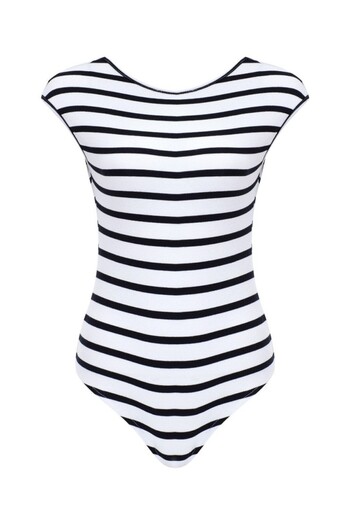 La Sarta Low Back Sleeveless Camisole Snap Black and White Striped Bodysuit