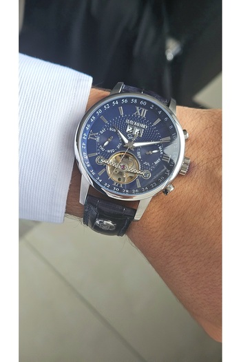 Raymond New rym-4120 automatic mechanism men's watch - steel case and leather strap - 2 years warranty ss-bl