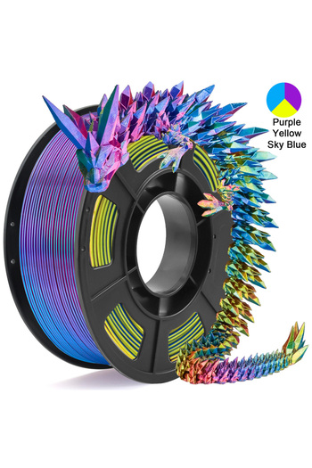 Choice Tricolor Silk PLA 3D Printer Filament, 1.75mm Multicolor 3D Printing Filament, Purple&Sky Blue&Ye...