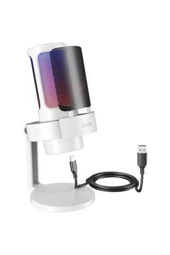 Fifine Microphone Condenser A8, Cardioid, RGB, Gaming, Podcast, USB Plug & Play, Pop Filter, Volume