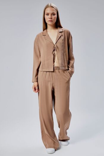 Bolivente Light Brown Elastic Waist Wide Leg Trousers