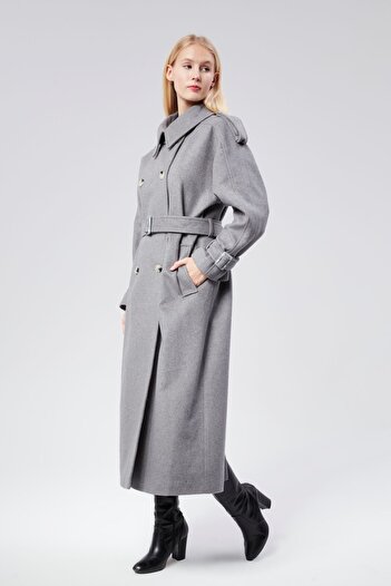 Bolivente Khaki Buklet Cashmere Oversize Coat
