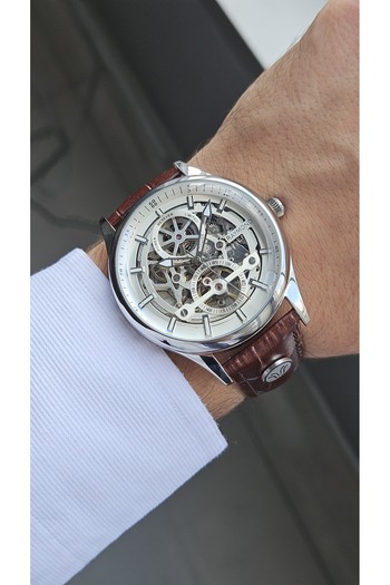 Raymond Rym-280267 Men's Skeleton Automatic Watch Ss-Brw-W
