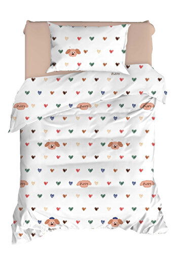 Eponj Home Single Cotton Duvet Cover Set 3 Pieces – Puppy Pattern – White / Soft Textured