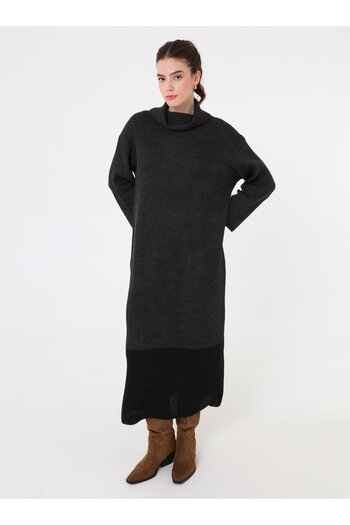 Refka Anthracite Melange High-Rise Knitwear Hijab Dress - Refka