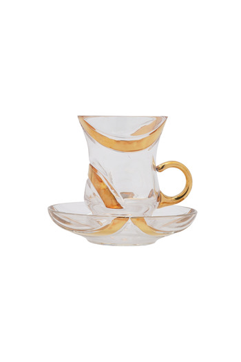 SQUALO Turkish tea cup set - 6 pieces with golden engravings and saucers