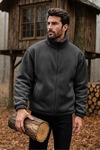 GHASSY CO. Men's Pro Thermal Inner Outer Sherpa Autumn Winter Full Zip Plush Sweatshirt