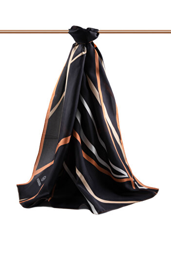 Vissona 100% Silk Striped Black - Taba Color Shawl