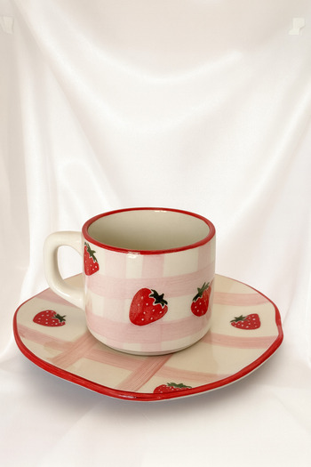 Hausette Strawberry Pattern Ceramic Turkish Coffee, Mug, Turkish Coffee Cup, Cup, Mug