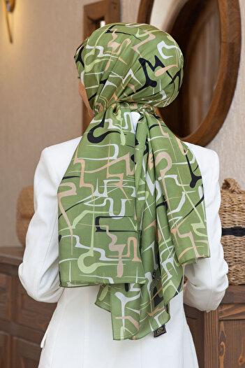 Vissona 100% Silk Striped Patterned Khaki Color Shal