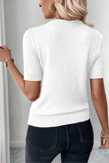 AQE FASHION Λευκή μπλούζα με κοντό μανίκι Lycra με λαιμόκοψη