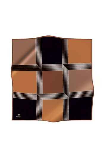 Vissona 57% Silk 43% Viscos Twill Silk Geometric Patterned Mustard Colored 90X90 Scarf Planting Shape : Hand Sewing