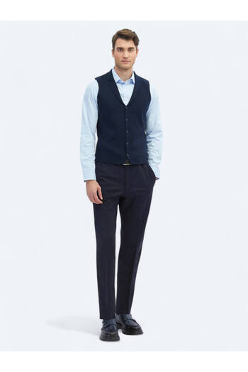 Kip Navy Blue Knitwear Plain Vest