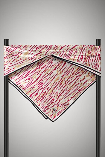 Vissona %100 Twill İpek Çizgi Desenli Krem - Bordo Renkli 90x90 Eşarp Dikim Şekli : El Dikişi