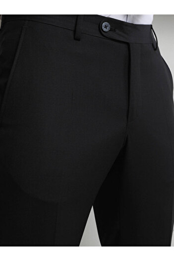 Kip Siyah Düz Dokuma Slim Fit Klasik Yün Karışımlı Pantolon