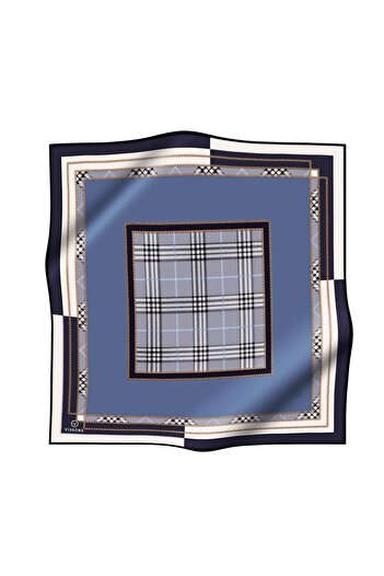 Vissona 57% Mătase 43% VISCOS Twill Mătase în carouri Motivat Indigo Colorat 90x90 Eșarfă Forma de cusut: Cusut manual