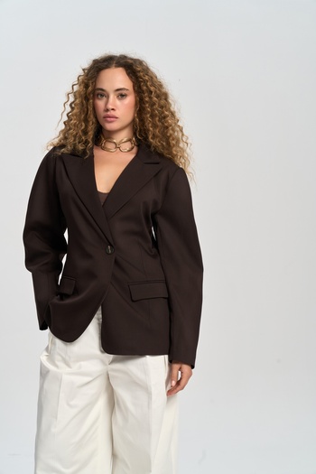MAİ COLLECTİON Briella Waist Fitted Brown Blazer