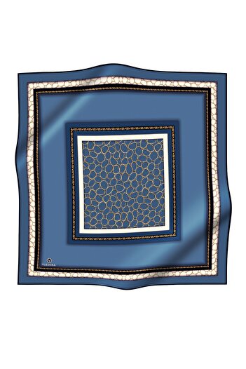 Vissona 57% Silk 43% Viscos Twill Silk Gold Ring Pattern Indigo - Black Color 90X90 Scarf Planting Shape :