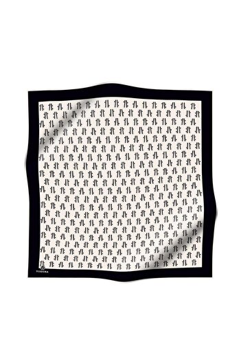 Vissona 57% Silk 43% Viscos Twill Silk Geometric Patterned Cream - Black Color 90X90 Scarf Sewing Shape : Hand