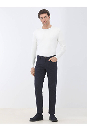 Kip Μπλε Navy Woven Slim Fit Casual Παντελόνι από Βαμβακερό Μείγμα