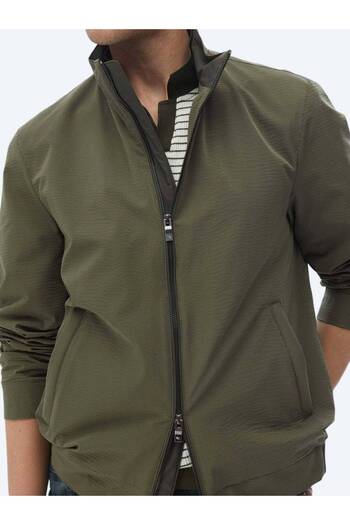 Kip Haki Regular Fit Dik Yaka Casual Dokuma Mont