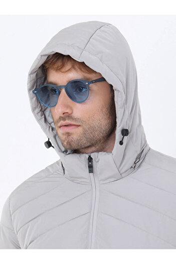 Kip Casual υφαντό παλτό με κουκούλα Stone Regular Fit
