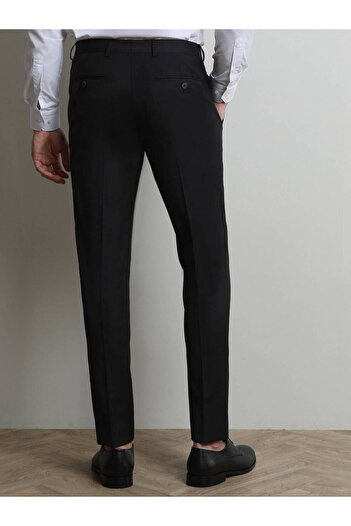Kip Siyah Düz Dokuma Slim Fit Klasik Yün Karışımlı Pantolon