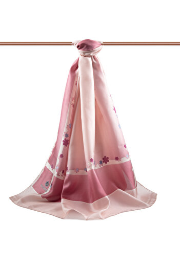 Vissona 100% Silk Floral Patterned Powder Colored 92X210 Shawl