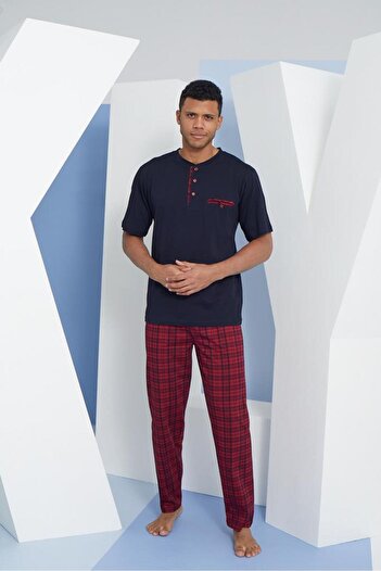 KLY Men's Midi Collar Pajama Set Comfortable Sleepwear