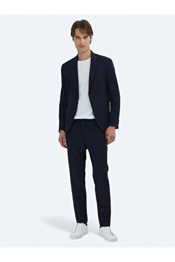 Kip Navy Blue Patterned Modern Fit Suit