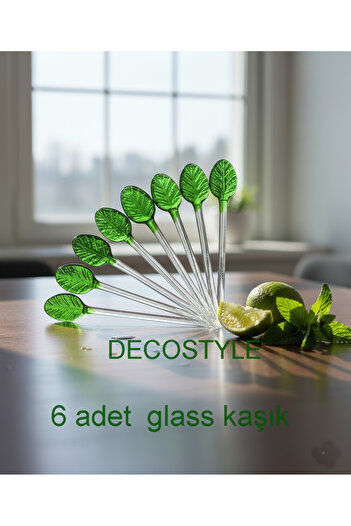 DECOSTYLE yaprak model Cam Çay Kaşığı 6 adet