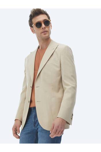 Kip Μπουφάν Modern Fit Beige ριγέ βαμβακερό μείγμα