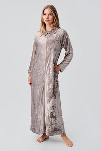 Artış Long Sleeve Zippered Pocket Stretchy Viscose Velvet Dress