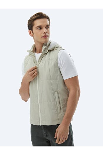 Kip Light Khaki Regular Fit Hooded Casual Woven Sports Vest