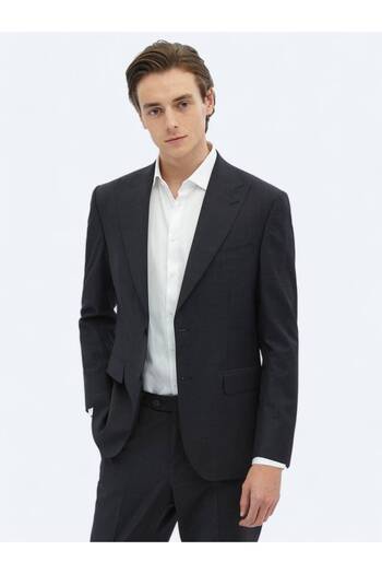 Kip Anthracite Striped Modern Fit Wool Blended Suit